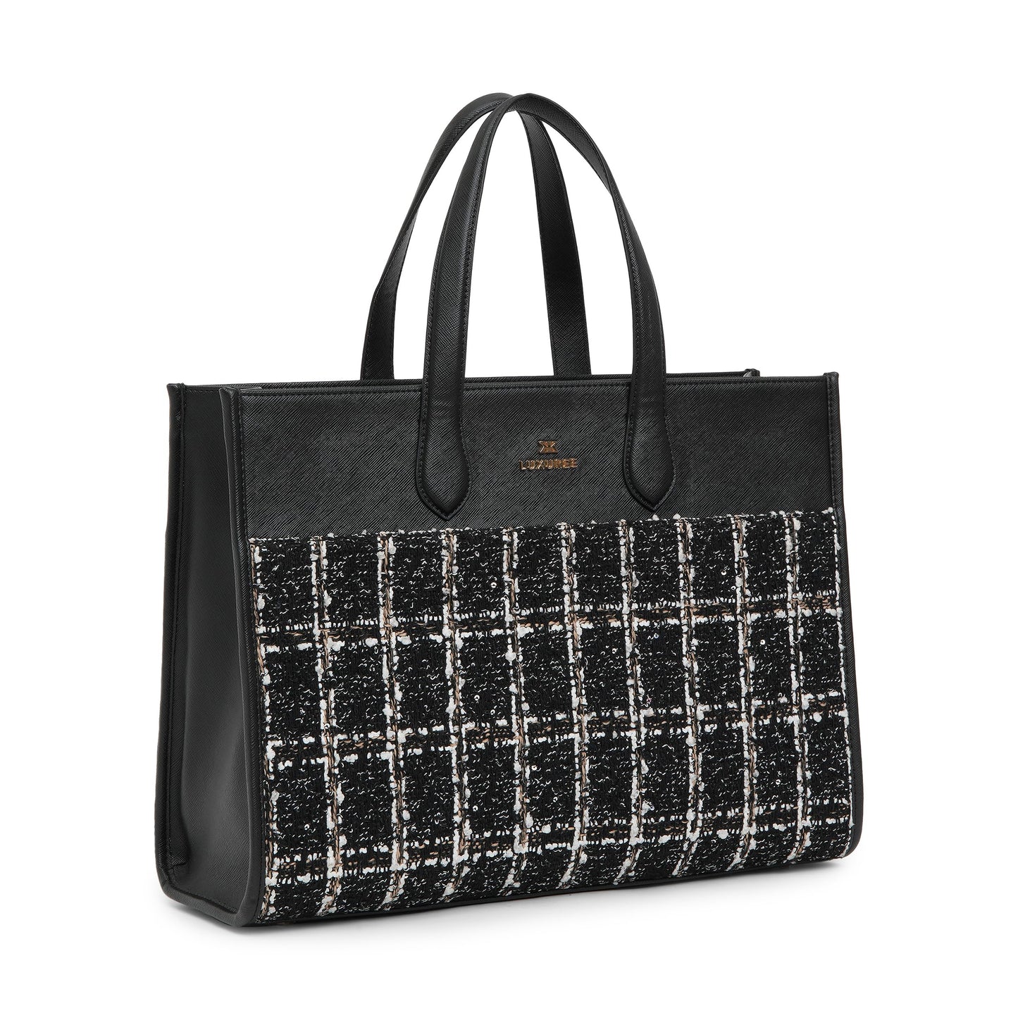 KLEIO Tweed Tote Hand Bag with laptop Compartment and a Zip Closure for Office Women