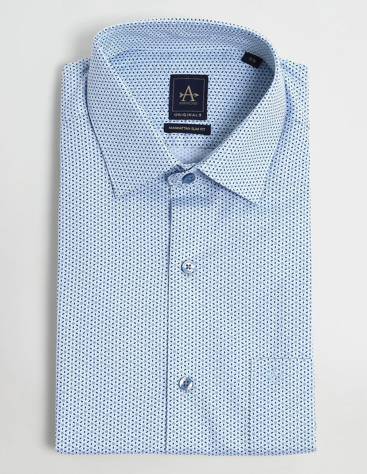 ARROW Men's Floral Fitted Shirt (ARAISH0523_ME. Blue