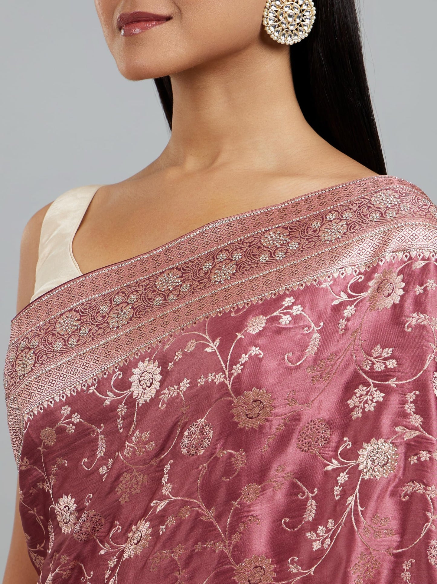 MOHEY Women's Art Silk Weave Saree with Blouse Piece(Dusty Pink)