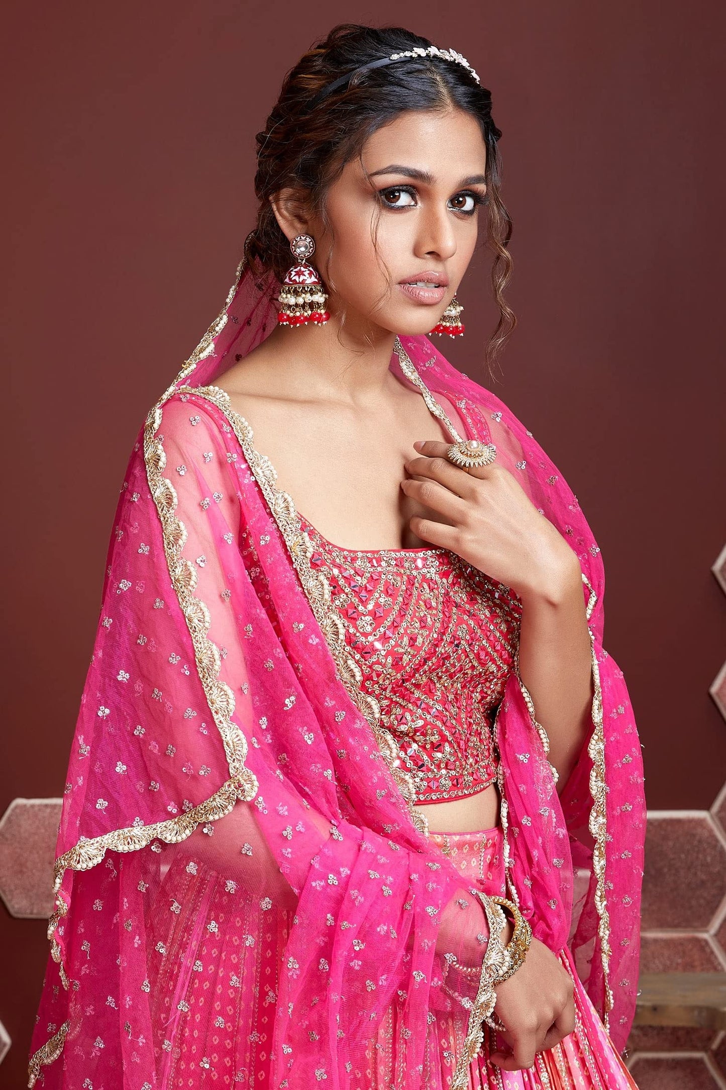 Zeel Clothing Women's Silk Embroidered Semi-Stitched Lehenga Choli for Women with Dupatta (108-Pink-Wedding-Bridal-Latest-Lehenga; Free Size)