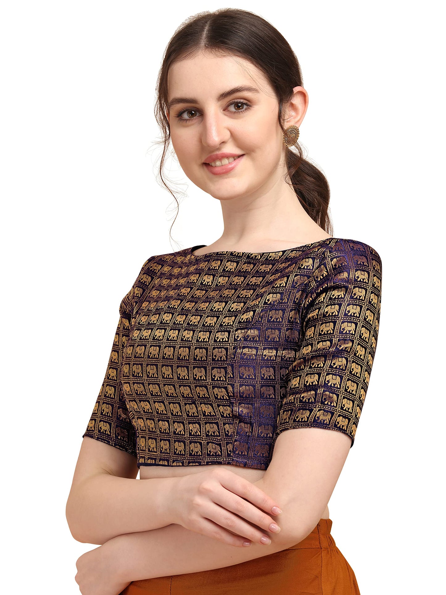 OOMPH! Jacquard Purple Readymade Blouse for Women - rbbl133xxl