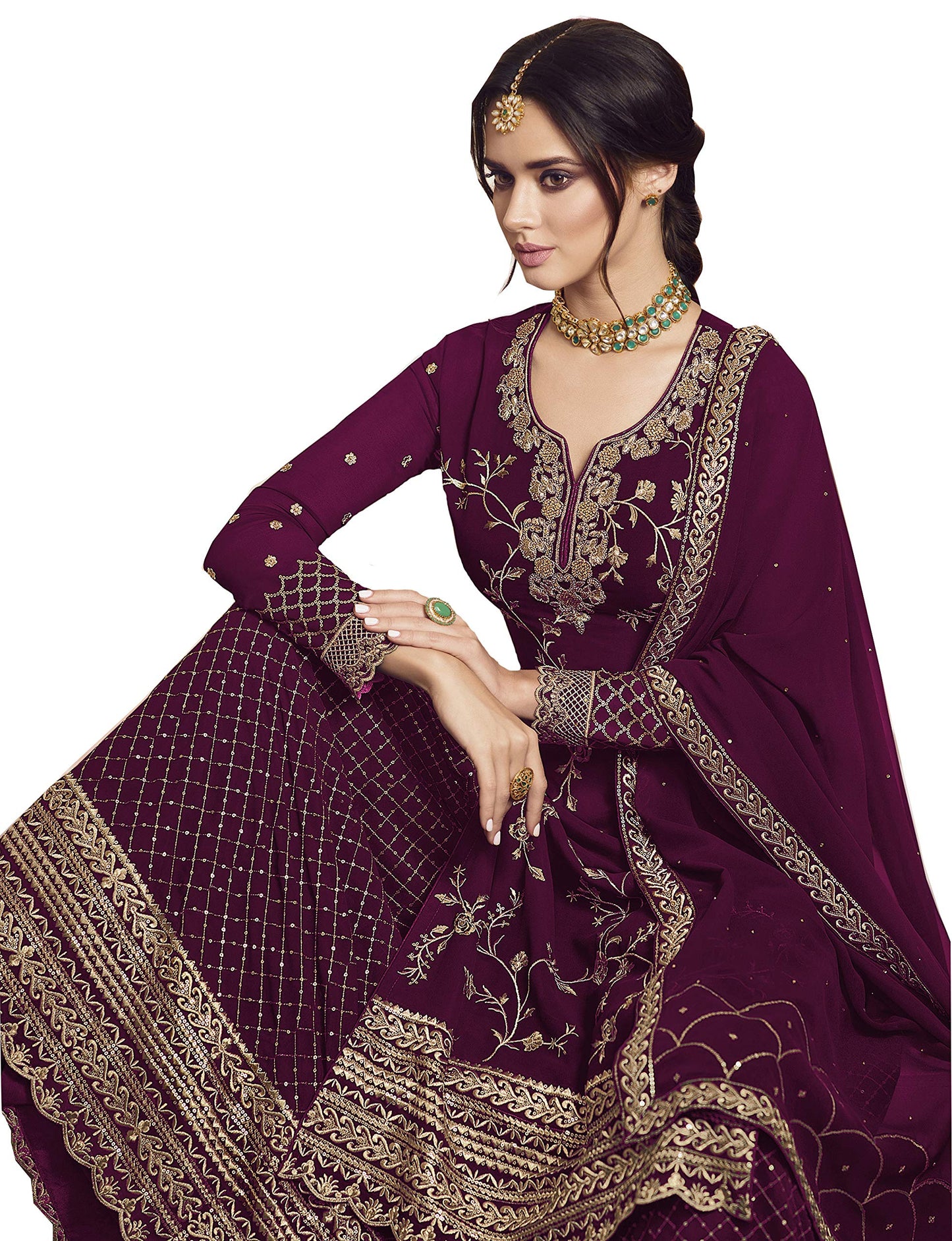 RUDRAPRAYAG Women's Georgette Maxi Gown (4902-WNE_Pink_Free Size)