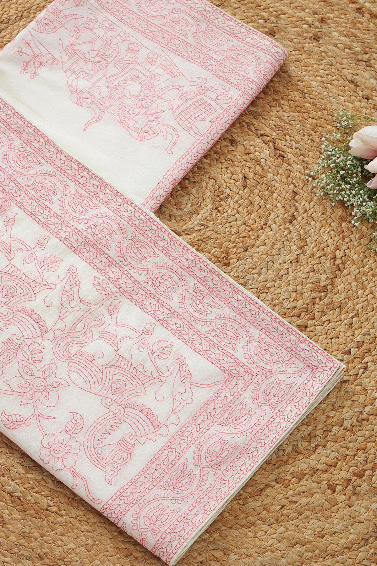 Soch Womens Peach Silk Shimmer Embroidered Dupatta With Zari