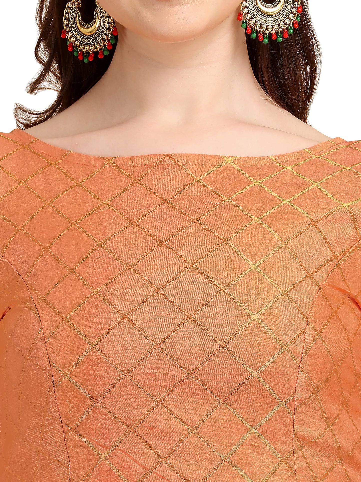 OOMPH! Women's Art Silk Checkered Half Sleeve Blouse (rbbl68l_Salmon Red_L)