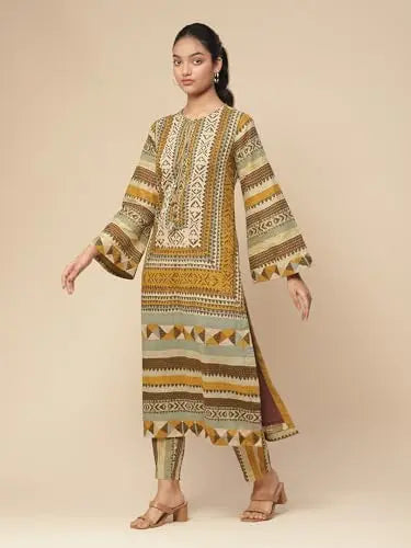 Aarke Ritu Kumar Olive Printed Kurta With Pant SaumyasStore