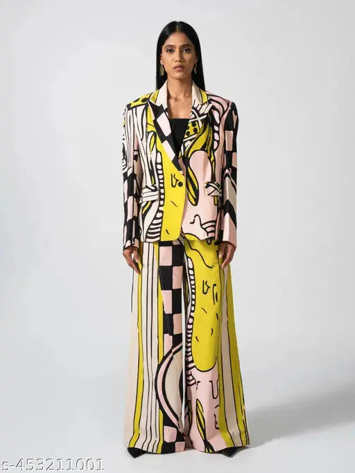 Abstract Print Multicolor Semi-winterwear 2 Piece Set SaumyasStore