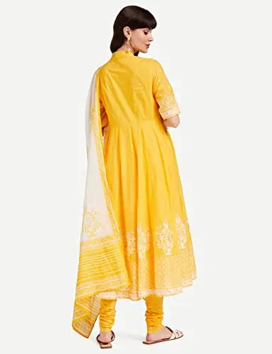 BIBA WOMEN PRINTED FITTED SALWAR KURTA DUPATTA(SKDSKD5919_YELLOW_32) SaumyasStore