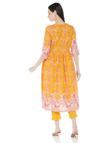 BIBA WOMEN PRINTED NARROW SALWAR KURTA DUPATTA(SKDSKD8078E_MUSTARD_36) SaumyasStore