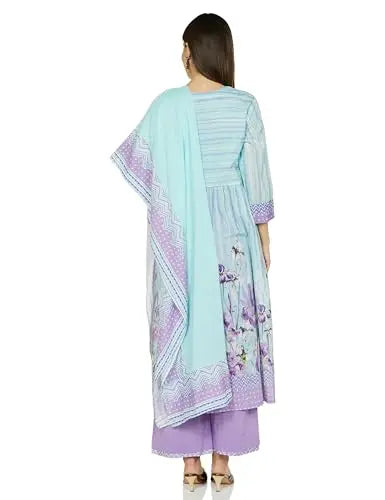 BIBA Women Cotton Printed Suit Set (SKDBOTANICAL9274SS24AQUBLU_Aqua Blue SaumyasStore