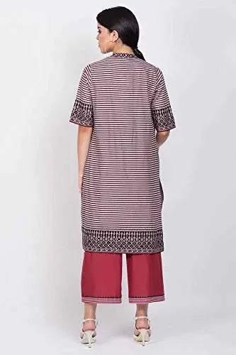 BIBA Women's Cotton Printed Straight Mix & Match (Tune In 1161_Maroon_38, Kurta Set) SaumyasStore