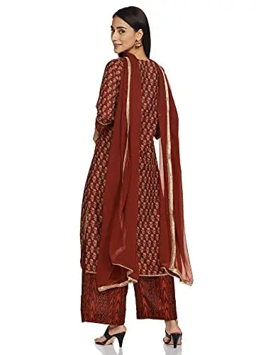 BIBA Women's Polyester Printed Straight Salwar Kurta Dupatta (Skd7631_Terracotta_40) SaumyasStore