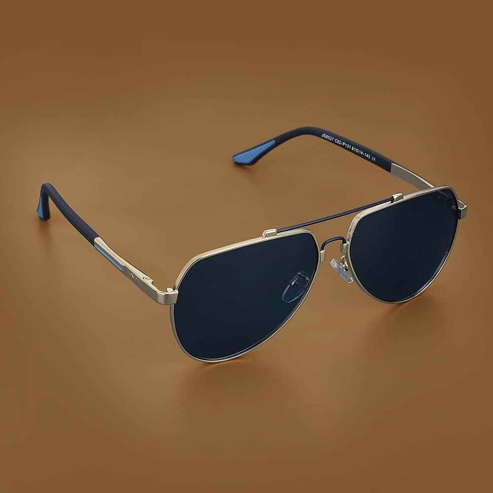 Carlton London-Premium-Men's-Gold & Blue Toned Polarised and UV Protected Lens Aviator SunglassesCLSM129 SaumyasStore