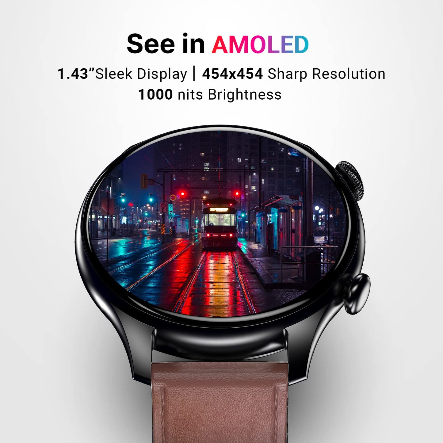 CrossBeats Orbit Infiniti 2.0, Large 1.43'' AMOLED Display Smartwatch with Ai ENC BT Calling,1000+Songs 4GB Storage, Connect TWS,10 Days Battery,Always on Display,300+Sports Modes, Free Strap Brown SaumyasStore