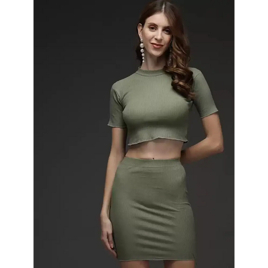 DARZI Women's Lycra Blend Solid Top & Skirt Sets 