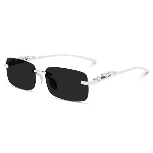 Desire X Mc Stan Rimless Men Womens Sunglasses Retro Luxury Gold Metal Frameless Rectangle Colored Lens Sun Glasses (Black Silver) 