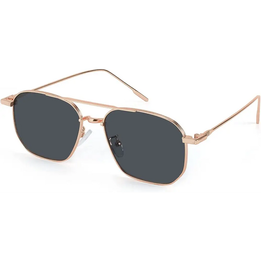 ELEGANTE UV Protected Classic Stainless Steel Full Metal Body Square Sunglasses for Men & Women (C2 - GOLD BLACK) - Pack of 1 