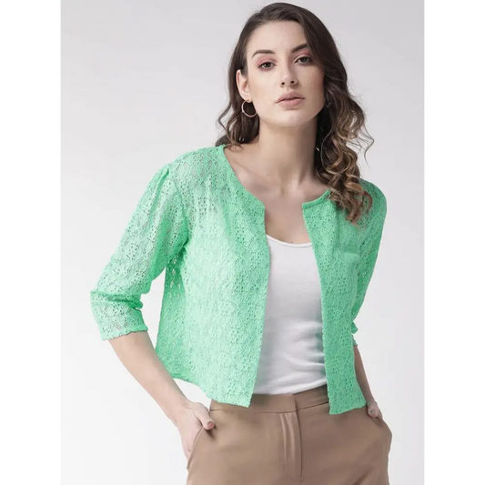 Elegant Green Cotton Self Design Straight Shrugs For Women 