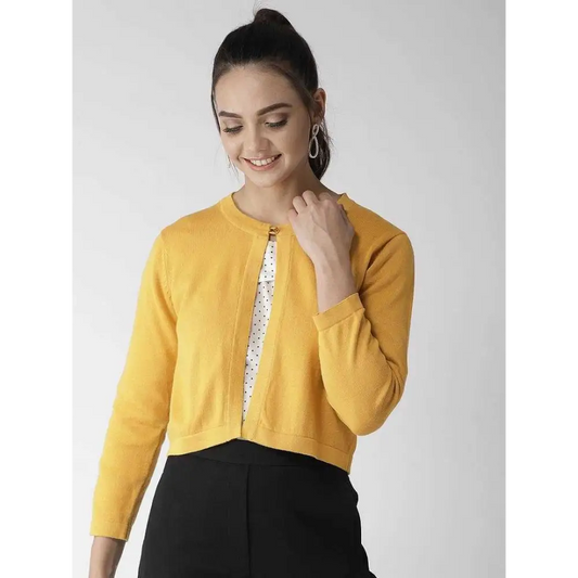 Elegant Yellow Cotton Solid Straight Shrugs For Women 
