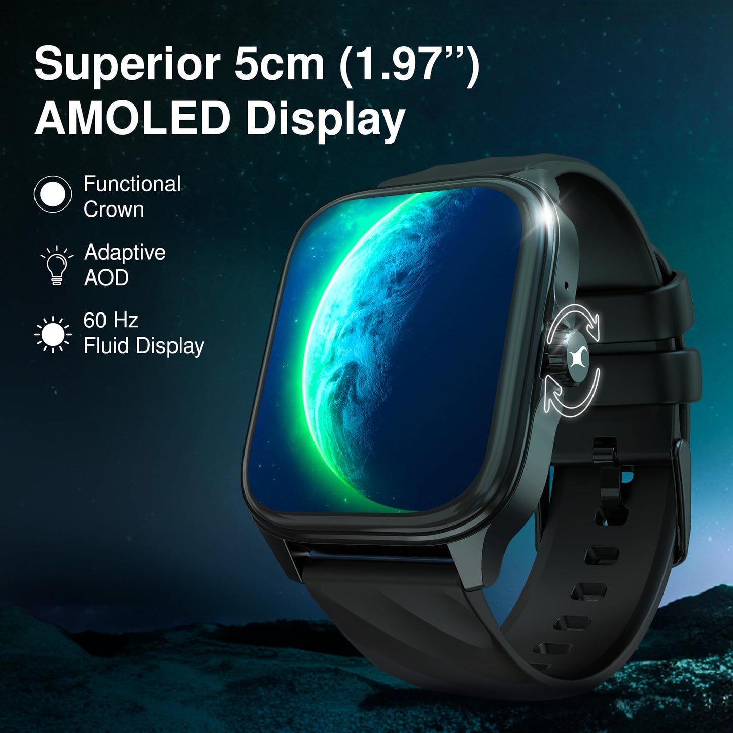 Fastrack New Astor FS1 PRO Smart Watch, Large Super AMOLED Display (1.97") AOD, AI Voice Assistance, Functional Crown, SingleSync BT Calling, 100+ Sports Modes & Smartwatch Faces, IP68 (Black) SaumyasStore