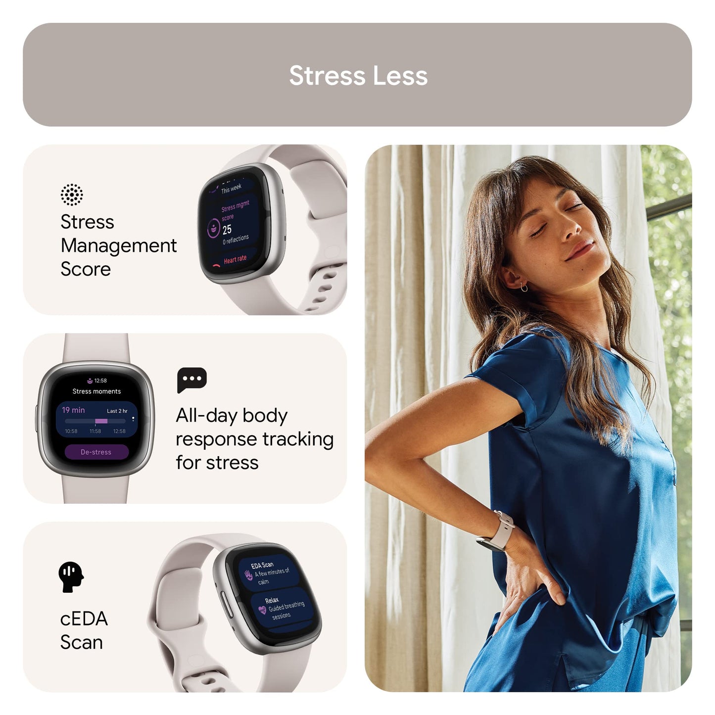 Fitbit Sense 2 Health & Fitness Watch (Lunar White/Platinum Aluminium) with 6-Month Premium Membership SaumyasStore