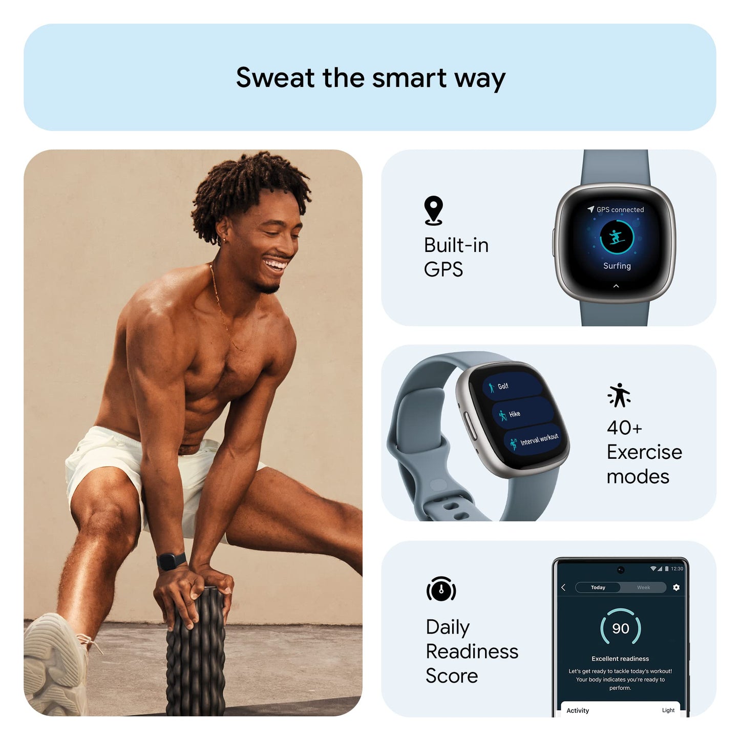 Fitbit Versa 4 Fitness Watch (Waterfall Blue/Platinum Aluminium) with 6-Month Premium Membership SaumyasStore