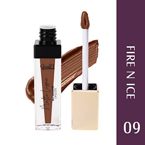 Glam21 Matte Lippie No Transfer Lip Gloss | Lightweight and comfortable| Creamy Matte Formula - 4 gm | Fire N Ice-09 SaumyasStore