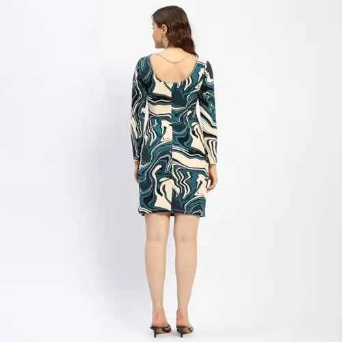 Madame Beige Puff Sleeve Floral Print Midi Dress SaumyasStore