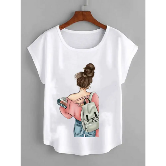 Polyester Half Sleeve Round Neck Casual Type Printed Women tshirt