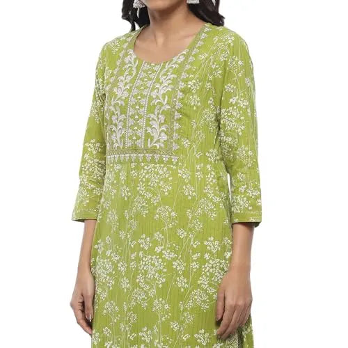 Rangriti Women's Cotton Kurta Sets (FSGLM22135SS25GRN_Green SaumyasStore