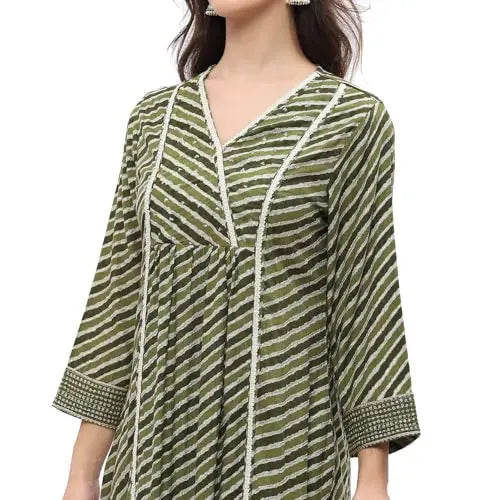 Rangriti Women's Viscose Kurtas Set (FESTIVE19546AW24OLVGRN_Olive Green SaumyasStore