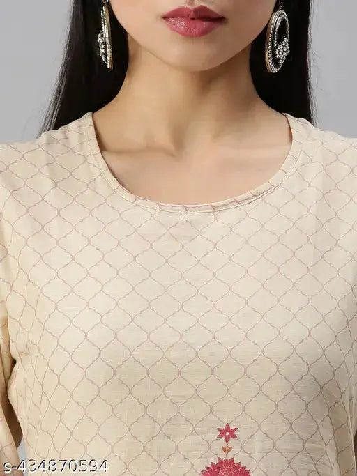 SHOWOFF Women's Floral Cream Straight Kurti and Sharara SaumyasStore