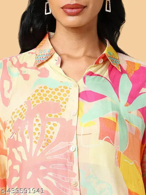 SHOWOFF Women's Printed Peach Co-Ords Set SaumyasStore