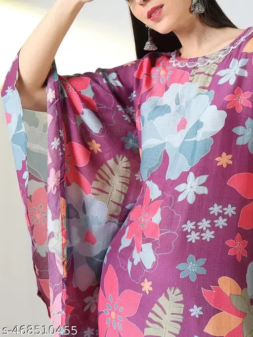 SHOWOFF Women's Purple Floral Asymmetric Kurta and Dhoti Pants SaumyasStore