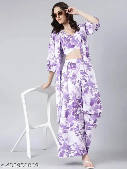 SHOWOFF Women's Sleeveless V-Neck White Dyed Co-Ords Set SaumyasStore