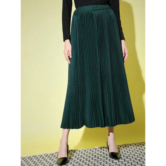 Stylish Fancy Crepe Solid Pleated Skirts For Women
