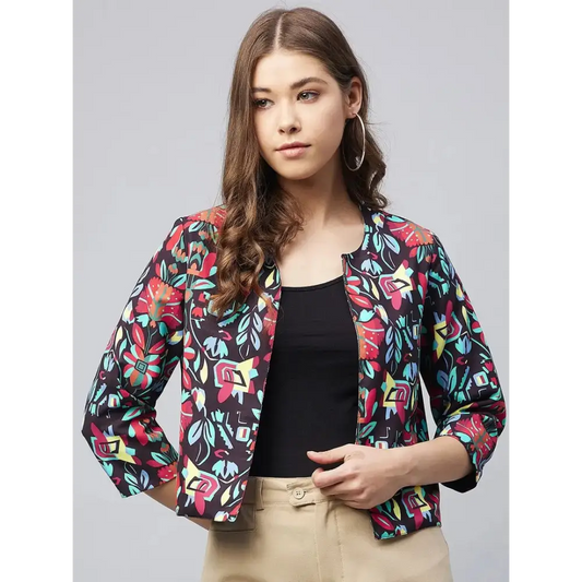 Stylish Multicolor Polyester Floral Print Shrugs For Women