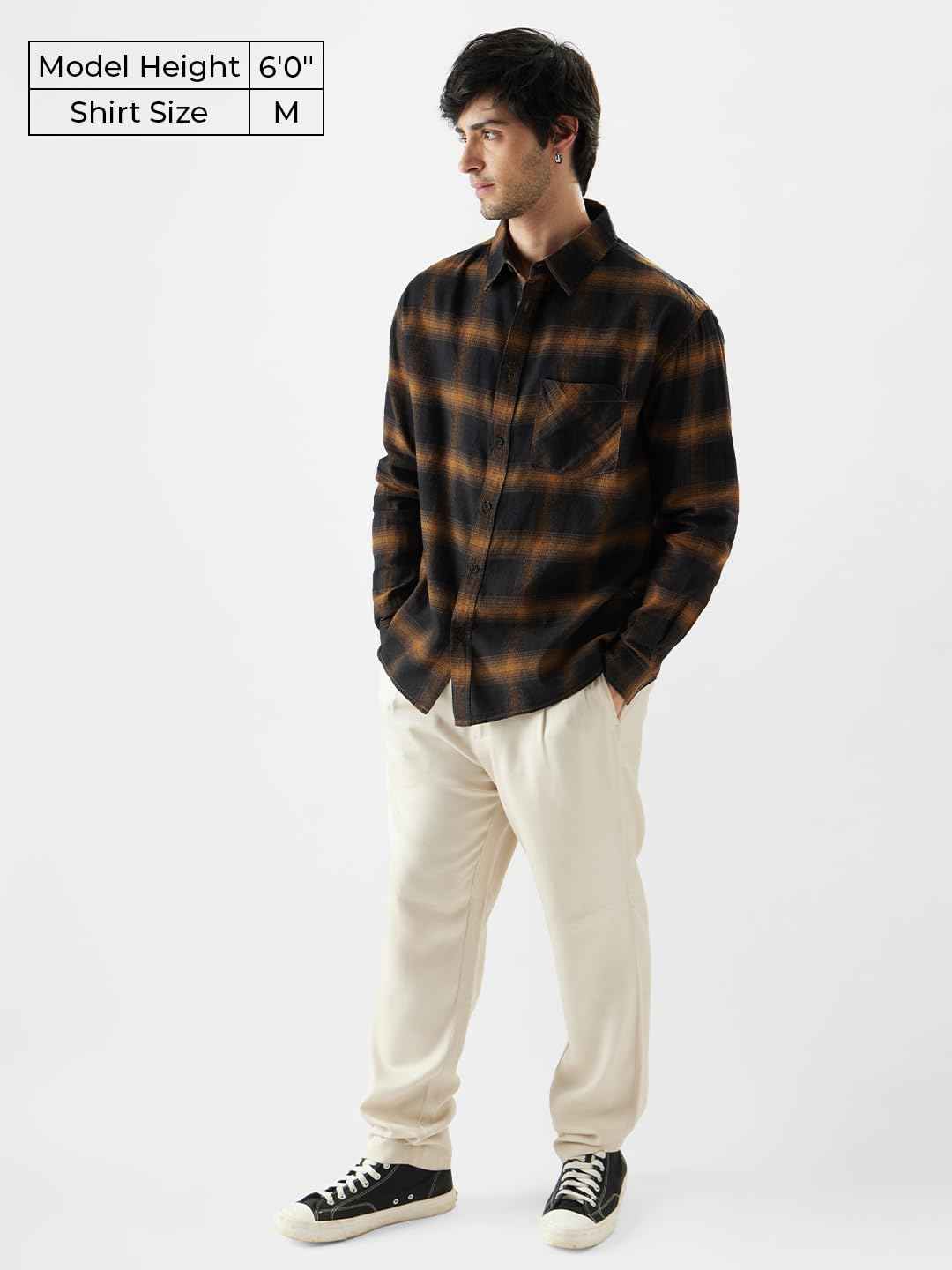 The Souled Store Plaid: Brown Mustard and Black Men Relaxed Shirts SaumyasStore