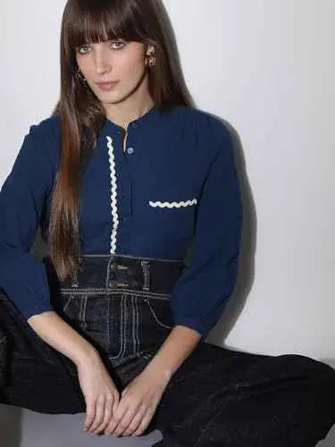 Vero Moda Women's Cotton Regular Fit Blue Shirt SaumyasStore