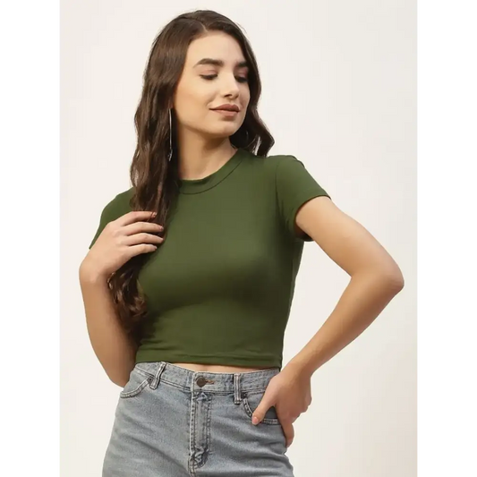 Women olive Solid soft streachable  Crop Top
