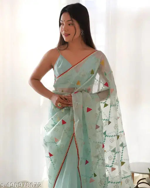 Women's Organza Silk Embroidery Work Saree With Unstitched Blouse SaumyasStore