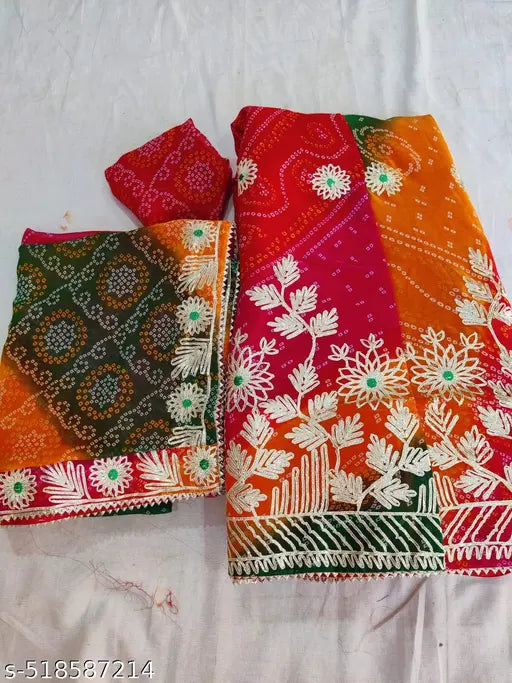 bandhani lehenga,new collection,best Jaipuri traditional lehanga-chunni!.pure goregette fabrics with beautiful charki gotta-patti work,with bandhani print georgette dupatta.