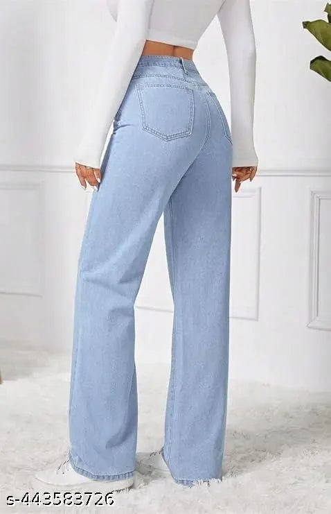 ICE BLUE WIDE LEG DENIM JEANS PREMIUM TOUCH
