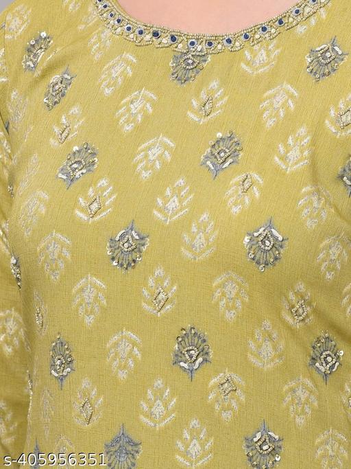 Dollar Missy Pack of 1 Green Colour Premium-Quality Fabric Women'S Kurti & Pant