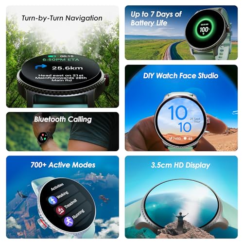 boAt Lunar Discovery w/ 1.39" (3.5 cm) HD Display, Turn-by-Turn Navigation, DIY Watch Face Studio, Bluetooth Calling, Emergency SOS, QR Tray, Smart Watch for Men & Women(Mint Green) SaumyasStore