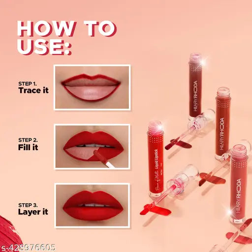 Hilary Rhoda Power Of Matte Liquid Lipstick | Buildable Colour | Long Lasting & Matte Finish | Lightweight & Non-Drying Formula | Smudge Proof & Non-Transferable | 3ml (Pale Berry - Shade 13)