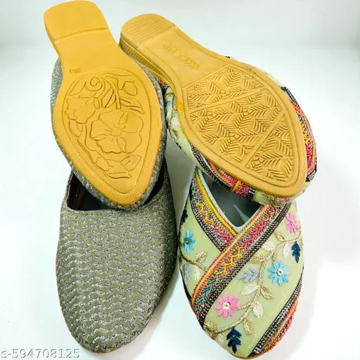 Women’s Stylish Green Jutti & Embroidered Rajasthani Mojari Combo, Designer Punjabi Jutti for Girls, Traditional Wedding Party Wear Footwear, Comfortable Slip-On Ethnic Flats, Trendy Daily Wear & Festive Wear & Affordable Stylish Footwear Collection Must-