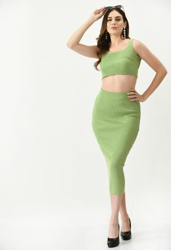 Green Crop Top with Bodycon Skirt