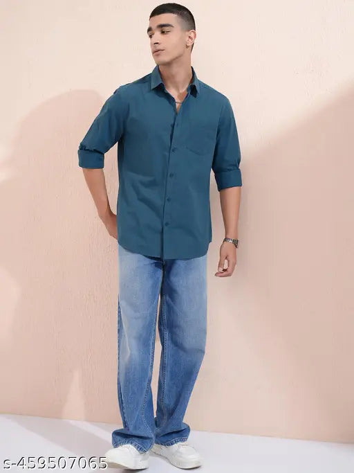 KETCH Men's Solid Regular Green Shirts