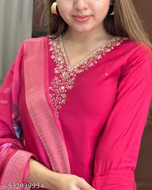 Embroidered Kurti Pant With Duppta Sets