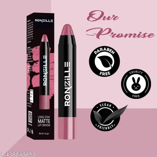 Ronzille Lip Crayon |12-Hour Stay | Highly Matte Finish | Pigmented | Lipstick for Women | Smudge-Proof Lipstick | Retractable Lip Crayon | Transferproof Lipstick